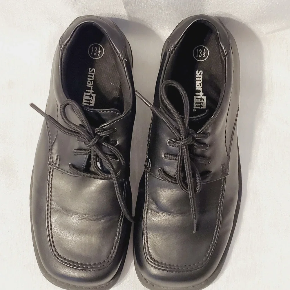 Smartfit Boys Black Lace Up Dress Shoes Square Toe Oxford 13.5 Kids Formal